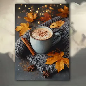 2D Flat Surface, 1 Piece Autumn Spice Latte Canvas Poster - Autumn Kitchen, Living Room, Office Decoration - Coffee Enthusiast Gift - Easy Hook Design - Thanksgiving and Christmas Decoration - Warm Autumn Colors Canvas Painting - No Frame Needed - Suitabl