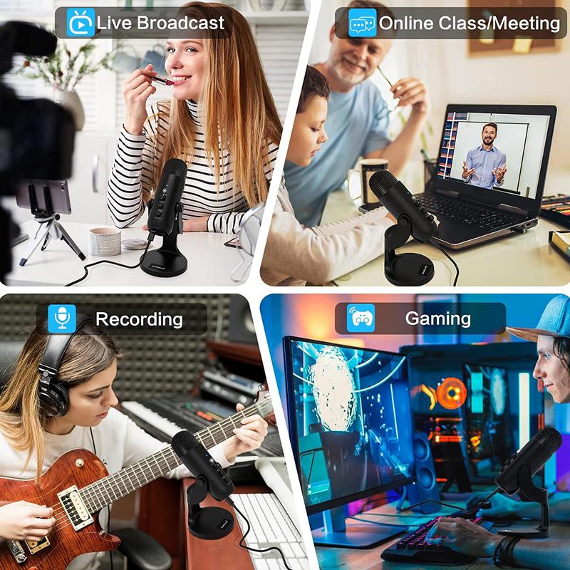 HAOMUREN USB Powered Microphone with Type-C Adapter & USB Cable, Condenser Microphone with Noise Cancelling & Echo Function, Microphone for Live Streaming, Noise Reduction Mic