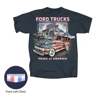 Ford Trucks Pride of America T-Shirt, Vintage American Flag Graphic Tee, Soft Cotton Unisex Shirt, Classic Car and Truck Apparel for Men & Women, Perfect Gift for Car and Ford Enthusiasts