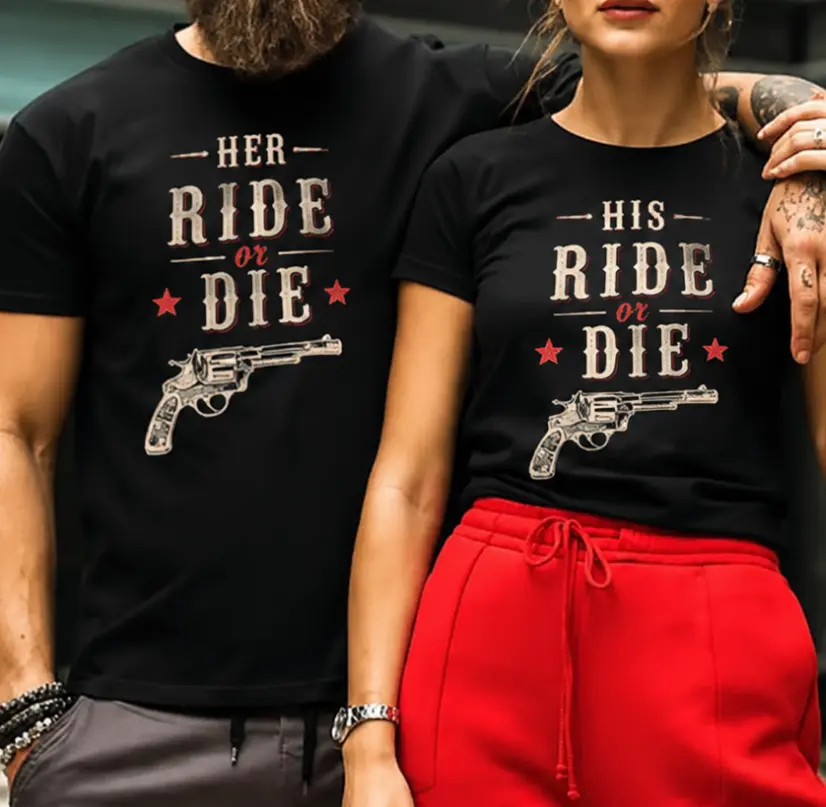 Couples Matching Shirts Ride Or Die Graphic Tee Vintage Western Outlaw T Shirt His And Hers Relationship Gift bonnie and matan shirt