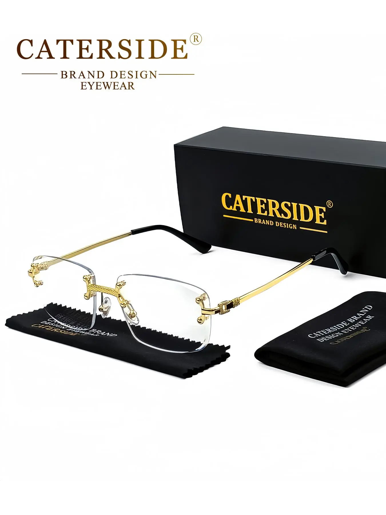 Square Rimless Sunglasses, Luxury Metal Frame Sunglasses for Men & Women, Fashion Sunglasses for Outdoor Sports, Travel, Driving, Beach, Street Decoration