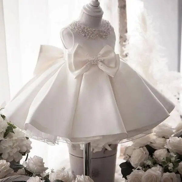 Girls kids clothes christening white baptism wedding party birthday baby  girl casual clothing children white dress