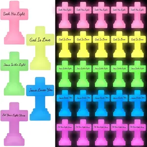Amyhill 25 Pcs Mini Lighted Cross Figurine Vbs 2026 in the Dark Cross Figures Luminous Crosses Statue for Church Sunday School Gifts Hide and Seek (Classic)