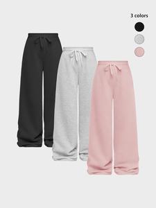 women's solid color drawstring pants, casual comfy trousers for daily wear, ladies bottoms for all seasons, baggy pants, womenswear, wide legged pants, casual streetwear trousers