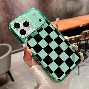 Black checkered Pattern Phone Case for iPhone 17 Pro Max Air 16 Plus 15 14 13 12 11 Non Slip TPU Soft Shell Non-Yellowing Shockproof Clear slim Protective Softcase Rugged Durable Back Cover, Advanced fashion gift