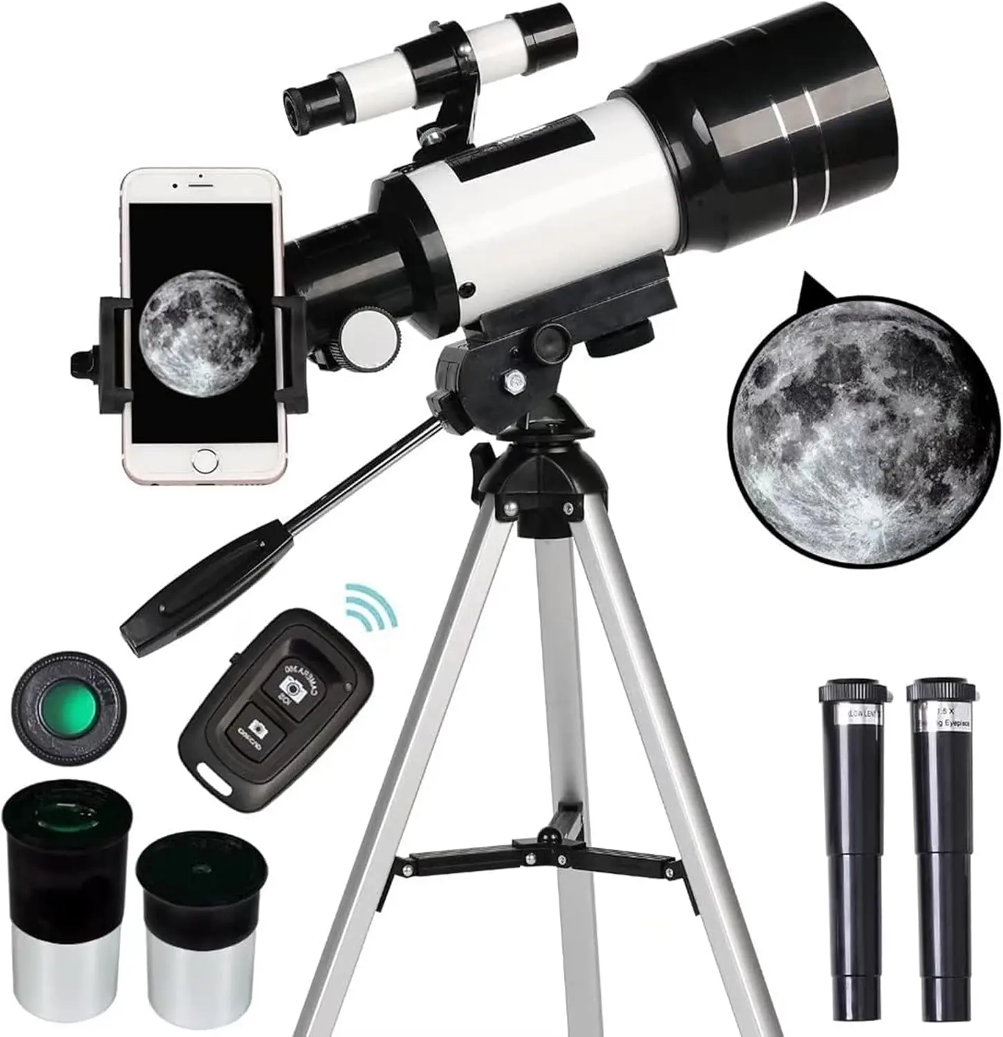SUGIFT Refractor Telescope for Beginners, 70mm Aperture, 15X-150X Magnification, Portable for Adults with Phone Adapter, Wireless Remote & Barlow Lens for Astronomy
