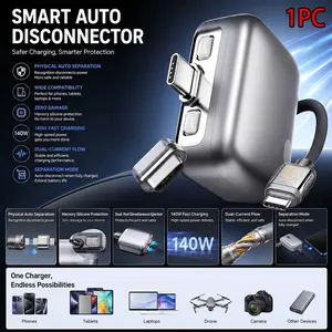 Portable automatic separator detects power failure, is safer, supports multiple electronic devices, Compatibility, does not damage the equipment, has 140W fast charging, dual current, and AI-powered separation mode