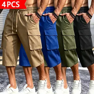 4-Pack Men’s Cargo Shorts, Elastic Waist Drawstring, Multiple Pockets, Casual Workwear, Wrinkle-Resistant & Soft Fabric, Perfect for Everyday Wear, Outdoor Activities, and Summer Street Style.