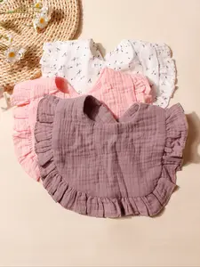 Baby Bib, Cute Ruffle Trim Newborn Baby Bib, Soft Breathable Baby Bib, Baby Accessories for Boys & Girls
