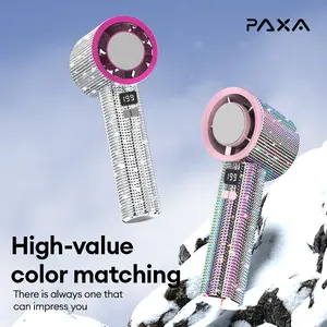 PAXA M15 Full Diamond Luxury Craftsmanship Portable Handheld Fan, 3 Gear Wind, Rechargeable Long Battery Life Hand Fan With Digital Display For Outdoor Activities, Travel, Office, Wonmen's gift