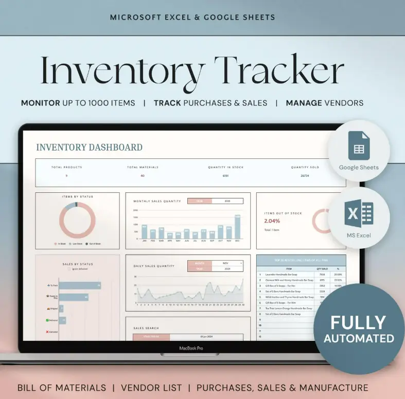 2026 Small Business Bundle Paperback Book - 10 Tabs, 4 Spreadsheets, Annual Dashboard, Inventory Tracker, Order Tracker, Handmade Product Pricing Calculator, Smart Bill Calendar (Google Sheet, Excel Compatible), Track Orders