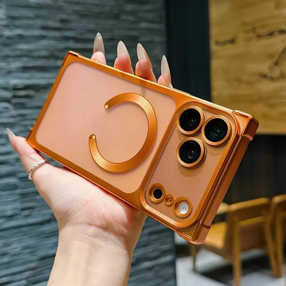 2026 New Luxury For Square Matte Transparent Protective Cellphone Case For iPhone 17/16/15/14/13/Pro Max/Pro/Plus Magnetic Plating Camera Film Protector Cover Protection Lightweight Protective Cover Electroplated TPU Cover