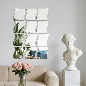 12 pieces of silver acrylic mirror wall sticker, wall decoration, living room bathroom, home decoration lintel decoration DIY detachable mirror wall sticker makeup mirror, 20CM * 20CM,MirrorWallSticker,DIYHomeDecorMirror