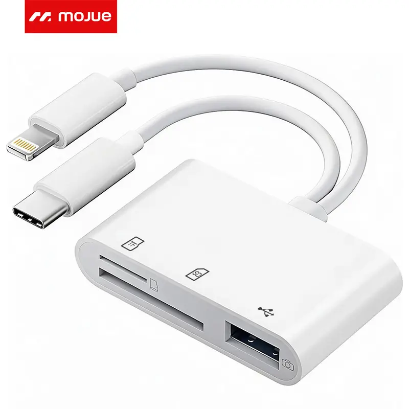 MOJUE Portable Memory Card Reader - Lightning+C Dual Connector USB 3.0 Dual-Slot, High-Speed Data Transfer, 2-Way Sync & Camera Viewer for iPhone/iPad, Android Devices, Laptops, Office Use, Supports SD/TF