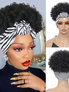 Women's Headband Wig, Afro Kinky Curly Design, Synthetic Short Hair Bob Style, All-Season Wearable, Durable & Stylish