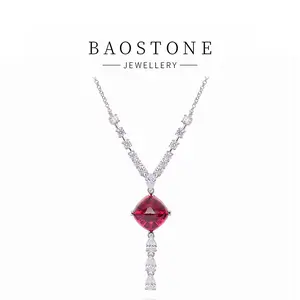 BAOSTONE Lab Created Artificial Gemstone Synthetic Ruby 925 Silver Necklace-TONTA RUBY NECKLACE-#T204