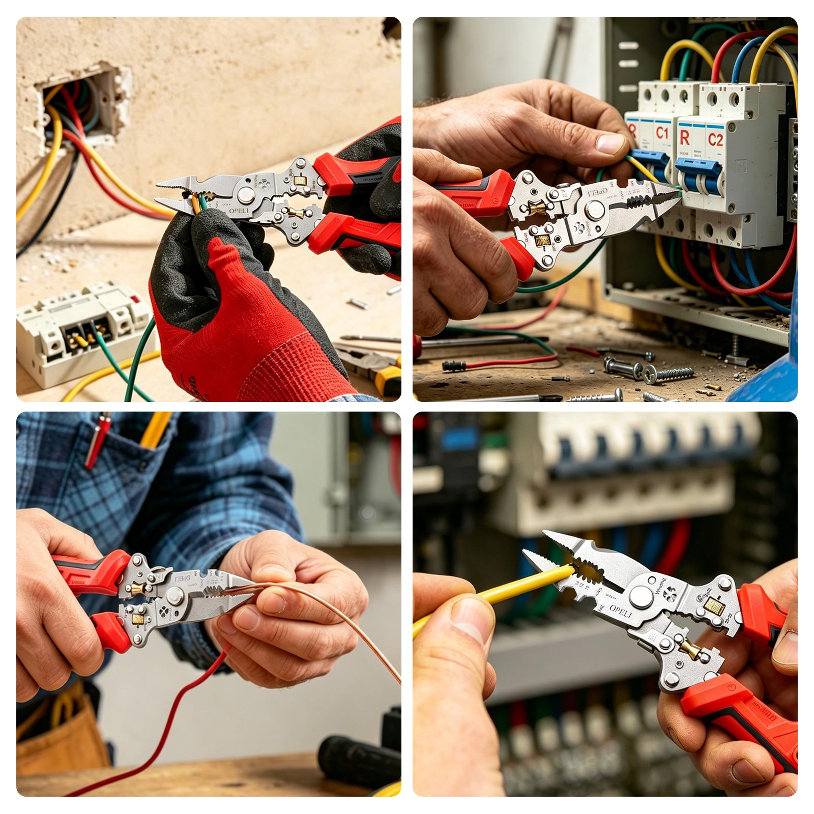 OPELI 16-in-1 Wire Stripping Pliers, 2026 New Rechargeable Wire Strippers Tool with Voltage Tester&Alarms, Detectable 12-250V, Heavy-Duty Electrical Pliers&Wire Cutters–for Professional and Home Use