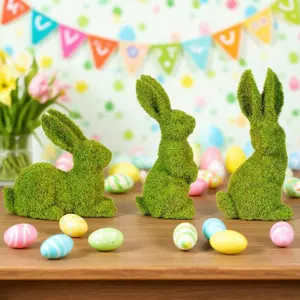Easter Bunny Decorations,Resin Moss Bunny Figurine Features Larger Ears,Garden Artificial Moss Rabbit Easter Décor Easter Party Favors Gifts