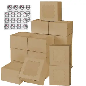 3.39'x3.39'x2.48' Cookie Boxes with Window Brown Bakery Boxes Pastry Boxes,Treat Boxes Strawberry Boxes for Chocolate Covered Strawberries,Muffins