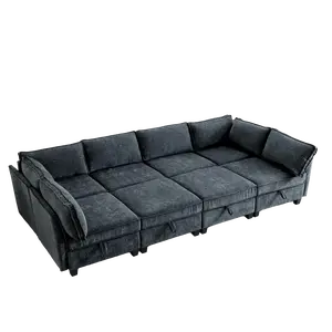 【Ships in One or More Packages】Giratree Furniture Modular Sectional Sofa Set, 80-Inch 8-Seater Linen Upholstered Couch with Storage, Convertible U-Shaped Sofa Bed with Reversible Chaise for Living Room, Apartment, Office
