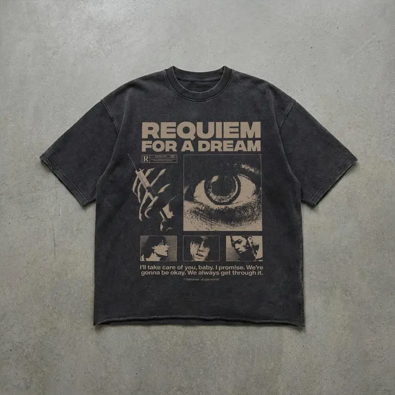 Requiem for a Dream Graphic T-Shirt, Cult Film Tee, Vintage Graphic Tees, Gothic Grunge Y2k Emo Scene Amity Affliction Style Clothes Gifts For Men Women Streetwear