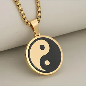 Modern Yin Yang Balance Necklace Stainless Steel Two-Tone Gossip Charm Unisex
