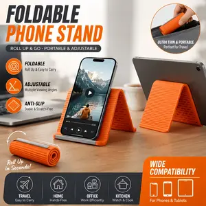 Multifunctional Silicone Foldable Phone Stand, Ergonomic Design, Adjustable Angle, Compatible with Smartphones, Tablets, Readers, Monitors