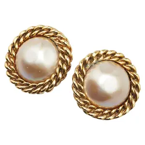 Pre-owned CHANEL Brass Small Leather Goods Pearl Earrings