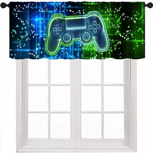 Gaming Curtains for Boys Bedroom,Blue Green  Controller Valance Treatments Cool Playing  Half Curtains Short Topper for Living Room Playroom 1 count,54x18 Inch