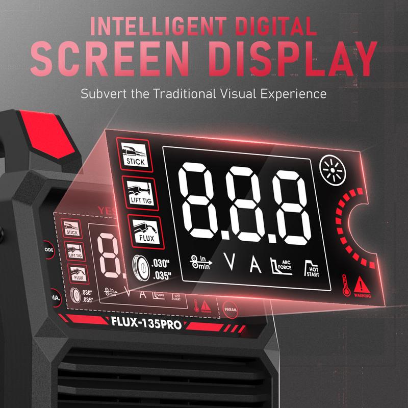 YESWELDER FLUX-135PRO 135Amp 110V Flux Core MIG Welder, Gasless MIG/Lift TIG/Stick 3-in-1 Welding Machine, Digital Display DC IGBT Synergic Control
