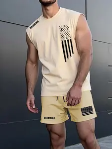 Men's Plus Size Letter Print Top Shorts Set, Casual Fashion, Simple Design, Ideal for Daily Wear, Comfortable and Stylish