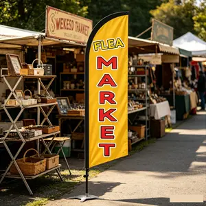 Flea Market Feather Flag 6.5 Feet Tall, Waterproof Polyester, Wind-Resistant, Easy Installation, Ideal for Outdoor Markets