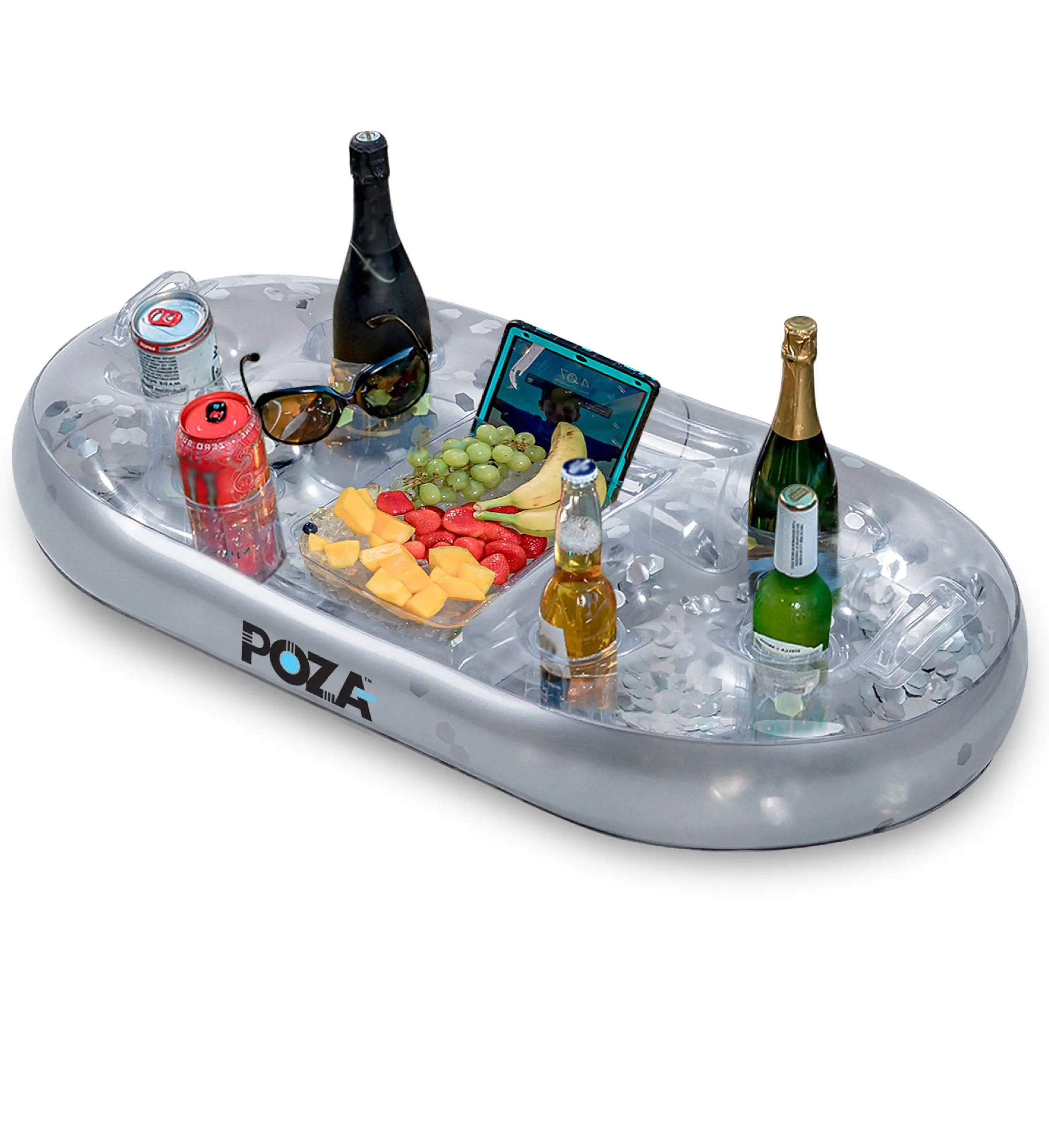 Silver PVC Inflatable Pool Float Cooler, Lightweight Design, 39x23x7in, Party Gear for Lake Use