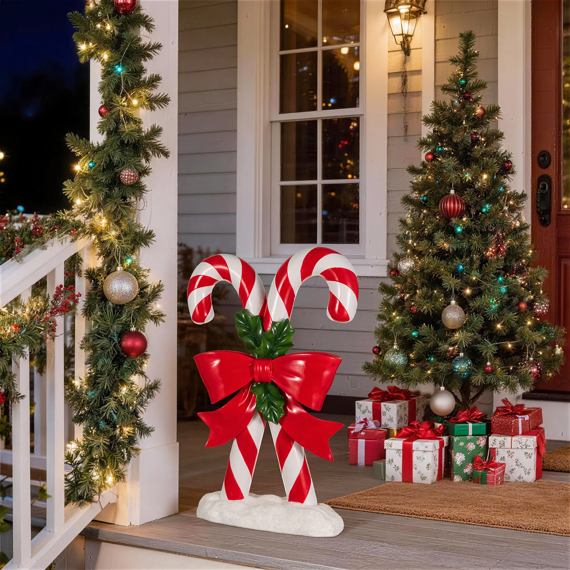 【Christmas in July】 Glitzhome 24"H Christmas Polyresin Candy Cane Porch Decor