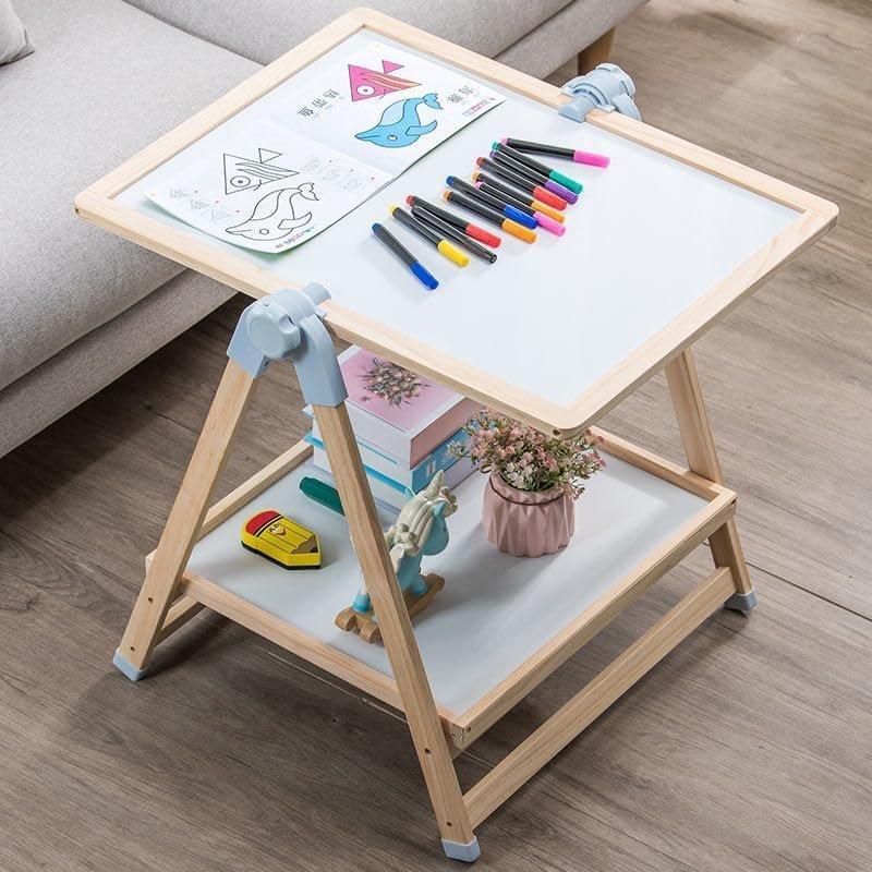 ADENA MONTESSORI 2-in-1 Adjustable Wooden Standing Art Easel & Toys Table for Kids 3-8 Years Old - Dual-Sided Magnetic Design with Storage Shelf & Accessories for Creative Play and Learning