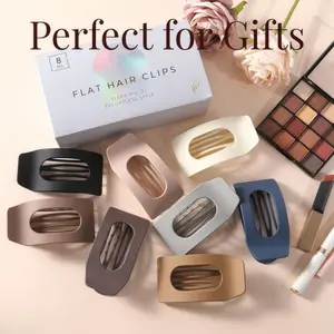8 Pack Neutral Flat Hair Clips for Women Large Matte No-Slip Rectangle Claw Clips for Thick & Thin Hair in Brown Black and Blonde Strong Hold Square Hair Accessories for Work or Daily Wear Pattern Casual