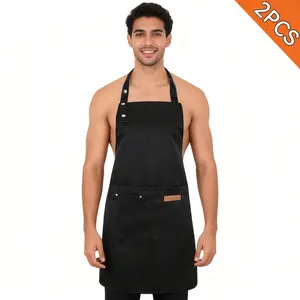 Chef Apron Set 2-Pack 3 Pockets for Cooking Baking Grilling Art Adjustable Spill-Proof Kitchen Aprons One-size-fits-most Machine Washable Gift Idea Aproncorset