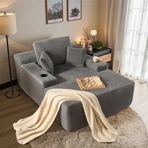 Modern Oversied Boneless Chaise Lounge Upholstered Sofa Bed with Throw Pillows, Deep Seat, Soft Plush Corduroy, No Assembly, Indoor Sleeper