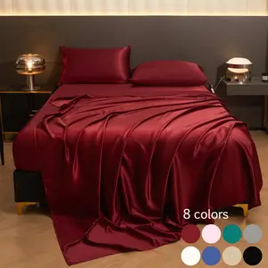 Solid Color Satin Bedding Set, 1 Count Fitted Sheet & 1 Count Flat Sheet & 2 Counts Pillowcase, Soft Comfortable Bedding Set for Bedroom, Dormitory, Hotel, Satin Bed Sheets Set, Soft Breathable Sheet, Silky Bedding Sheets, Bedsheet Sets, Bedding Supplies