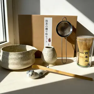 Matcha Tea Set with Matcha Bowl, Spout, Stirrer, Stand, Bamboo Whisk, Stainless Steel Filter, Tea Ceremony Kit, Matcha Tools Pack