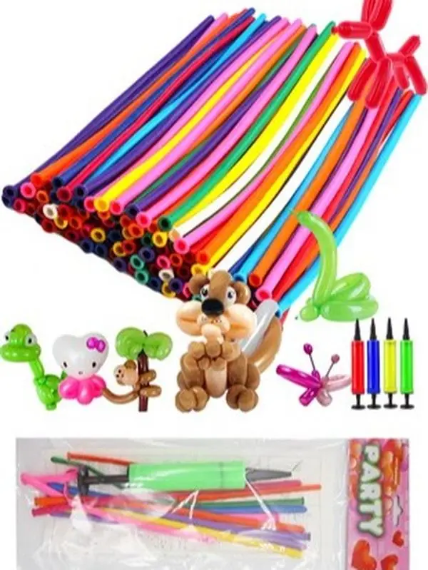 10-Piece Latex Long Twisting Balloons Kit with Hand Pump, Festive Party Decor Balloon Set