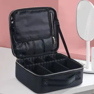 Makeup Bag Makeup Box Ladies Large Capacity Leather Shockproof Professional Cosmetic Bag Beautician Storage Box Travel Wash Makeup Tool Bag Makeup Organizer Travel Makeup Bag(25.5cm/10.03inch)