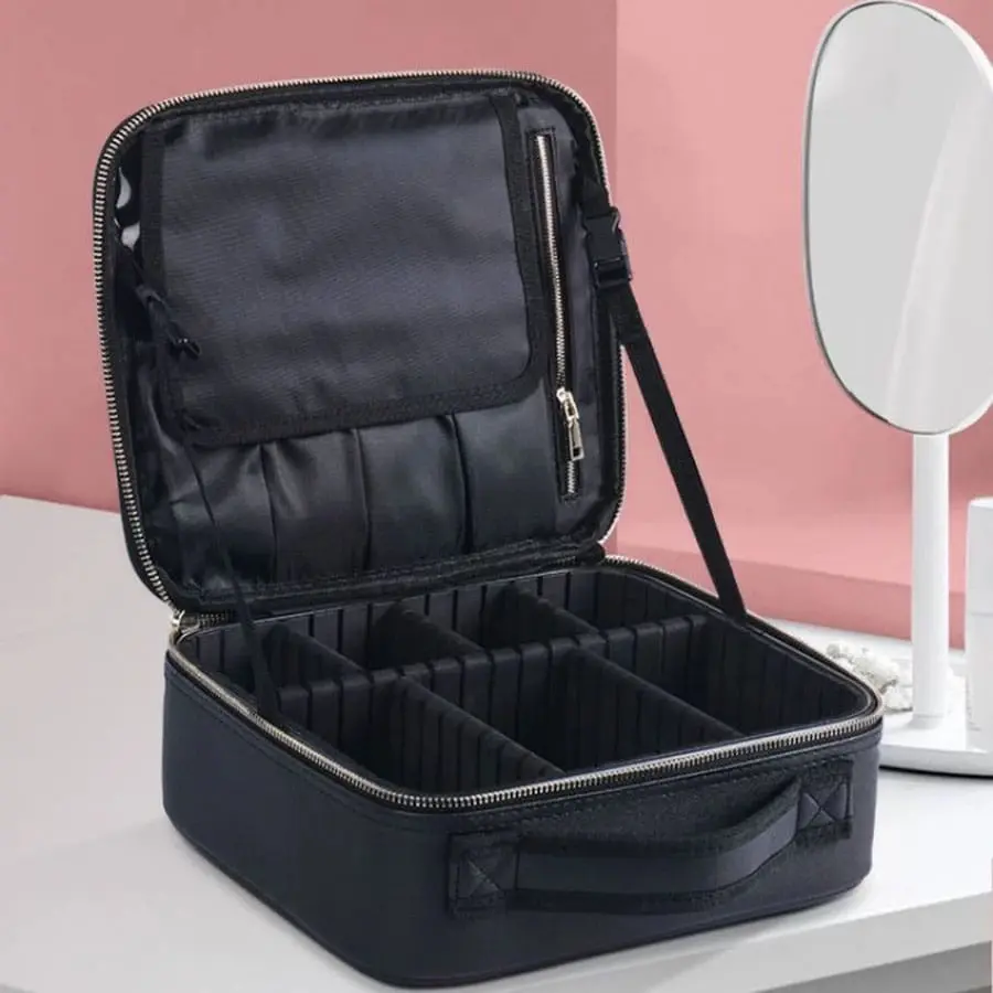 Makeup Bag Makeup Box Ladies Large Capacity Leather Shockproof Professional Cosmetic Bag Beautician Storage Box Travel Wash Makeup Tool Bag Makeup Organizer Travel Makeup Bag(25.5cm/10.03inch)