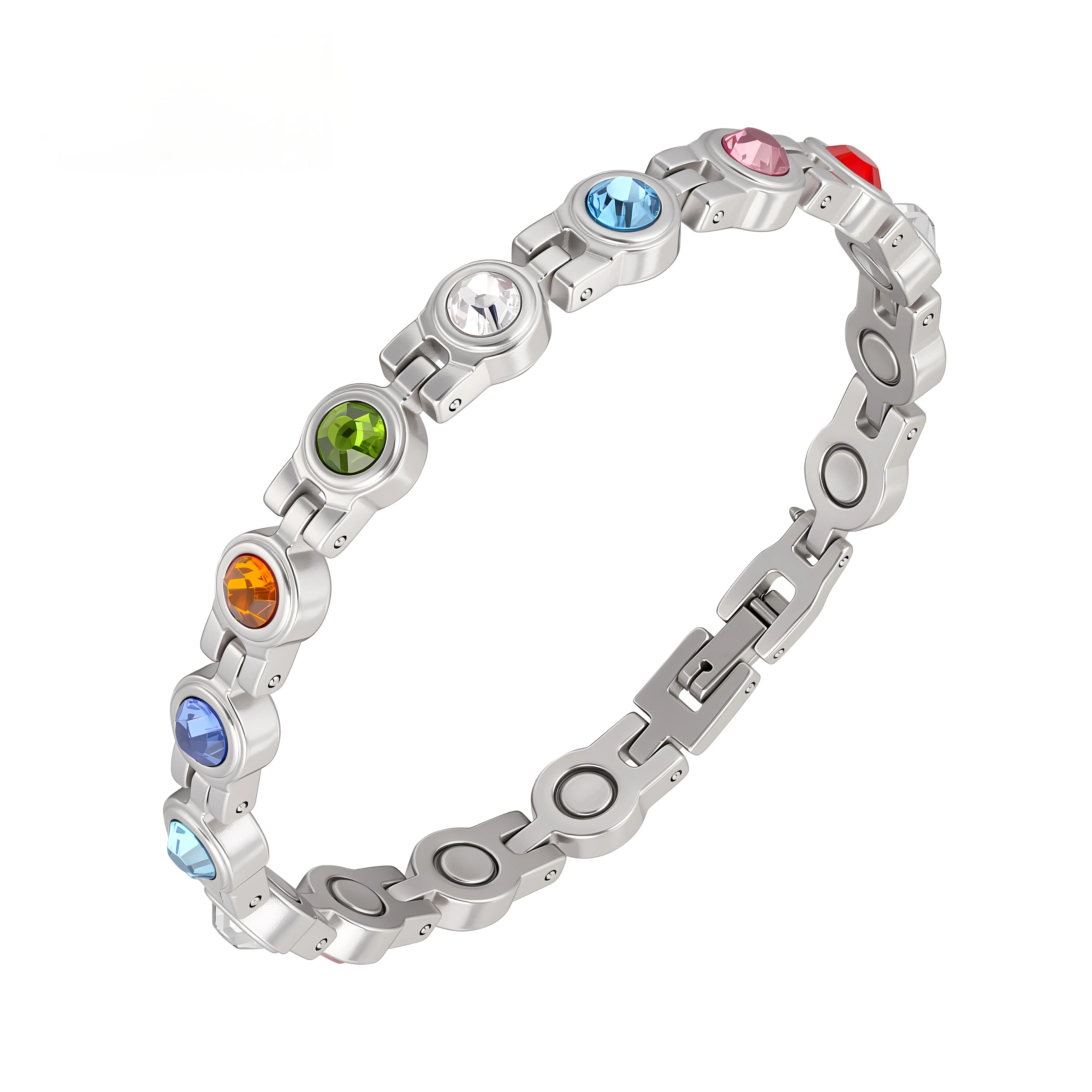 Nandudu Women's Copper Magnetic Crystal Bangle - Dainty Design, Colorful Crystal Detail, Sparkling Artificial Gemstone Jewelry, Perfect Gift for Female Youth