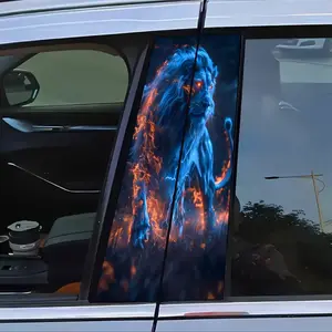 2 Animal Red Eye Flame Background Car Stickers, Waterproof Decals - Waterproof Self-Adhesive Scratch-Resistant Protective Sticker for Vehicle B-pillars, High Gloss Glitter Glass and Metal Surfaces, DIY Car Doors (Post, Bumper, Exterior)