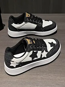 Women's Low-Top Sneakers Casual Outdoor Sports Shoes, Comfortable Breathable Laces Star Training Shoes, Multifunctional Fashion Trendy Patchwork Design Sneakers