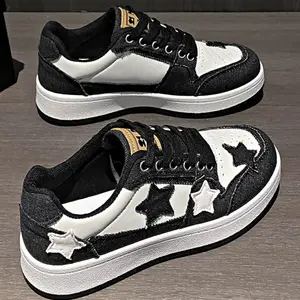 Women's Low-Top Sneakers Casual Outdoor Sports Shoes, Comfortable Breathable Laces Star Training Shoes, Multifunctional Fashion Trendy Patchwork Design Sneakers