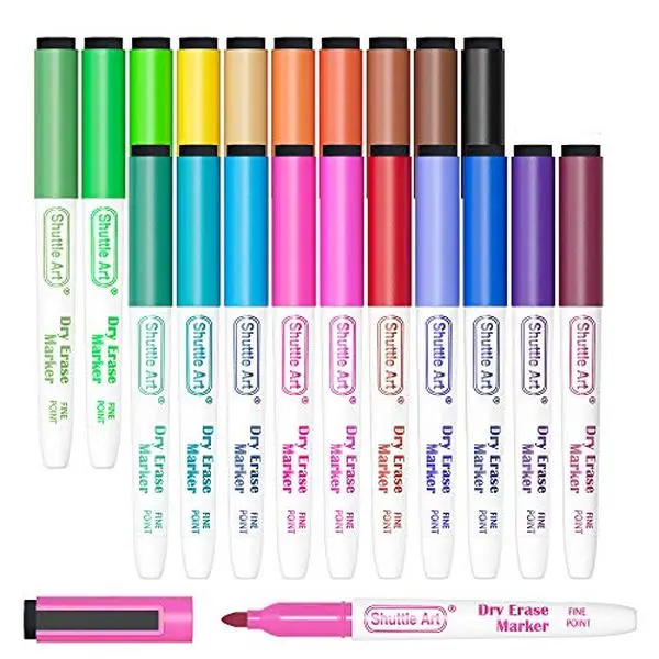Shuttle Art Magnetic Whiteboard Markers, 20 Pieces Fine Tip and Eraser, Dry Erase Whiteboard Markers, for Writing on Whiteboards, Weekly Planner, Glass for School Office Home