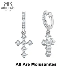 AnuJewel Moissanite Huggie Hoop Earrings Gold Plated Cross Dangle Stud Earrings for Women Fashion Jewelry for Party Daily Birthday Gift
