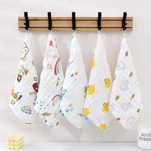 8pcs Baby Care High Density Cotton Towels, Long Rectangle Cartoon Saliva Towel, Thin Handkerchiefs for Infants and Toddlers